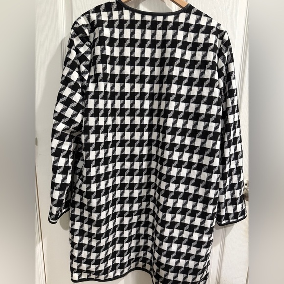 The Limited Black White Trench Coat Houndstooth Pattern Leather Trim w/ Pockets - Picture 7 of 9